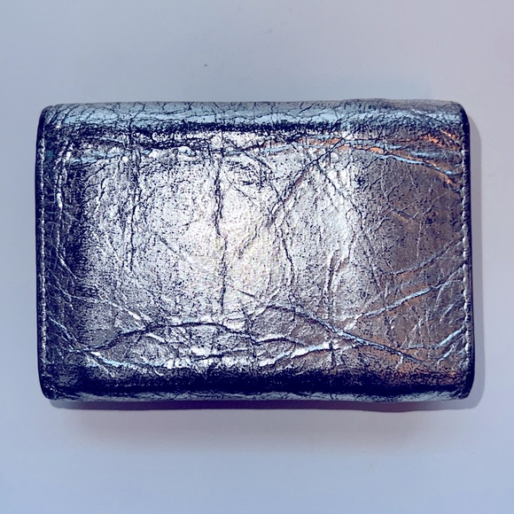 RARE BALENCIAGA METALLIC PAPIER ARENA LAMBSKIN MINI TRIFOLD WALLET - Picture 2 of 10